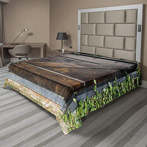 ABAKUHAUS Rustikal Bettlaken, Spanisch Stil Garten, weiches bequemes oberes Bettlaken dekoratives Bett 1 Stück, 266 cm x 260 cm, Braun Grün