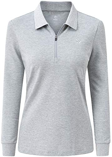 AjezMax Poloshirt Damen Golf Polohemd Langarm Baumwolle Sport Polo Wintershirts mit Reißverschluss