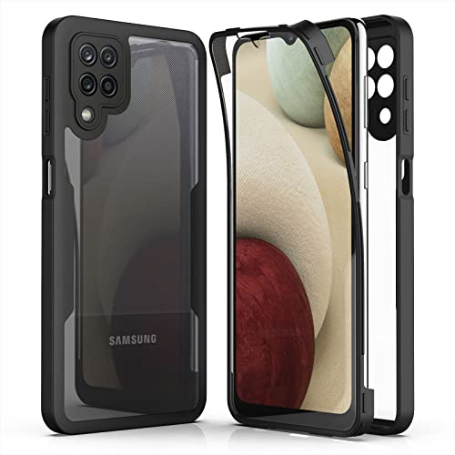 AICEK Kompatibel mit Samsung Galaxy A12 Hülle, 360 Grad Full Body Handyhülle für Galaxy A12 TPU Case Bumper mit Displayschutz Schutzfolie Stoßfest Schutzhülle Schwarz
