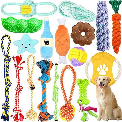 DIDUDE 18 Stück Hundespielzeug Set,Hergestellt Aus NatüRlicher Baumwolle Ungiftig Und Geruchlos UnzerstöRbar Kauspielzeug,Kauen Hundespielzeug Set für Kleine/Mittlere Hunde