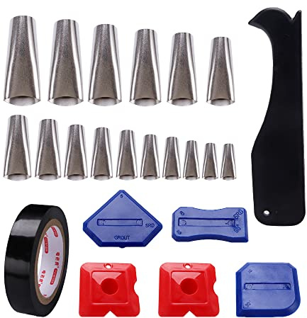 VooGenzek 16 Stücke Caulking Dichtmittel Finishing Tool Kit, Applikator Abdichten Düsen mit Edelstahl Dichtungsdüse 16 Größen, Schaber und Klebeband, für Küche, Badezimmer, Fenster, Waschbecken