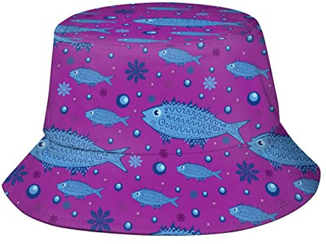 Sombrero de Pescador con diseño de pez Azul sobre Fondo Lila, Gorra de Pescador de Verano, Sombrero de Viaje para el Sol para Hombres y Mujeres