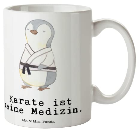 Mr. & Mrs. Panda Teetasse Pinguin Karate - Geschenk, Tasse, Verein, Kaffeepott, Kampfsportart, Kampfkunst, Teebecher, Kaffeetasse, Selbstverteidigung, Becher