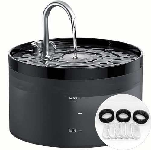 Giotohun Katzenwasserbrunnen mit Hahnform, Brunnen für Katzen, super-leise Wasserpumpe, filtert Haare, einfache Demontage, 6 Filter und 3 Schwammfilter, 2 l, Schwarz
