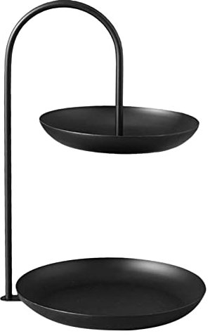 Doppellagiges Obsttablett, Eisen 2-lagiger Obstkorb Moderne Obst-Snack-Aufbewahrungsstange Trockenobstteller Snack-Teller für Obst-Snacks-Kuchen (Schwarz)