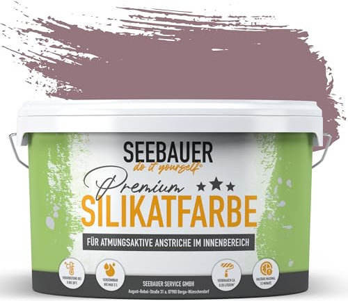 SEEBAUER diy Silikatfarbe Violett 5L für Innen (No. 955 Plum Cake) Atmungsaktive Mineralfarbe für Allergiker - Abwaschbare Wandfarbe - Violetttöne hohe Deckkraft