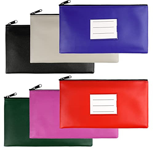 Banktasche, 6 Stück Geldtaschen Banktasche, Leder Bankmappe Geldscheintasche mit Reißverschluss und Fenster für Schule, Haushalt, Business (6 Farben)