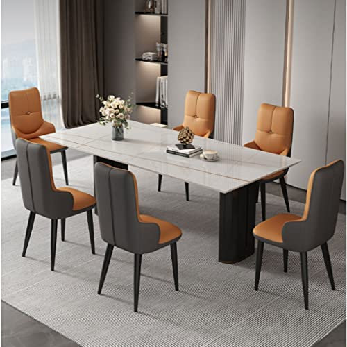 Küche 6 Lederstühle für Küche, Wohnzimmer, Lounge, Thekenstühle, stabile Metallbeine aus Karbonstahl (Farbe: Hellgrau)