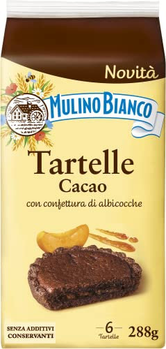 Mulino Bianco Tartelle Cacao, Tortini Ripieni di Confettura di Albicocche, Pasta Frolla con Cacao, Senza Olio di Palma e Senza Additivi Conservanti, Confezione 6 Tartelle con Confettura di Albicocche