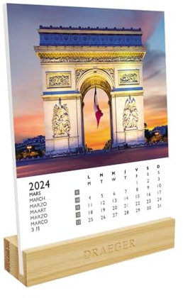 DRAEGER PARIS | Kalender auf Pariser Basis 2024 | 12 x 16,5 cm | Jahr 2024 | 7 Sprachen | Monatlicher Schreibtisch-Dekorationskalender | Bambusbasis | FSC®-zertifiziertes Papier | Pflanzentinten