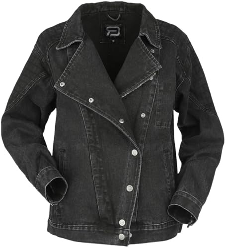RED by EMP Damen schwarze Jeansjacke mit breitem Kragen - Oversized Biker-Style