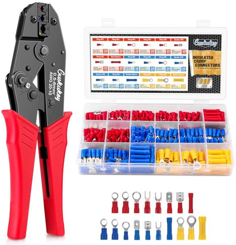 Crimpzange Kabelschuhe Set inkl. 360 Stück Krimpzange Crimpzange Kabelschuhe Set,Isolierte Kabelschuhe Set,Elektrische Steckverbinder Crimpzange fuer Quetschverbinder 0.5-6 mm² (AWG 20-10)