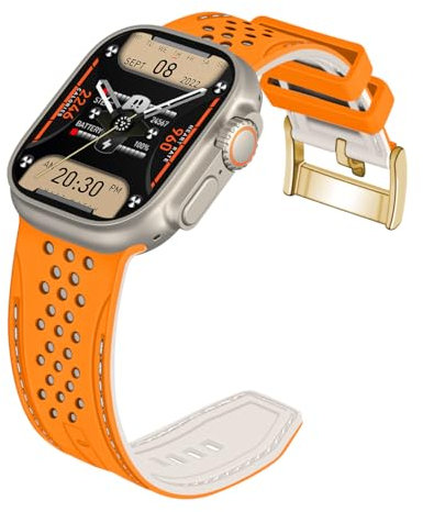 YISIWERA Cinturino Compatibile con Apple Watch 42mm 44mm 45mm 49mm Silicone Gomma Cinturino Per iWatch Ultra/Ultra 2/Series 9 8 7 6 5 4 3 2 1 SE Top Arancione Fondo Luce Stellare Fibbia Oro