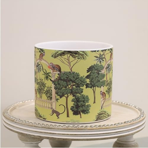 Fyne-Finds Monkey Animal Jungle Scene Ceramic Indoor Home Planter Pot 14cm, 5.5inch Herb Plant Pot Cover