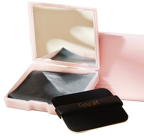 Papier Buvard d'Huile, 200pcs Matifiant Visage Avec Étui Miroir et Houppette Autocollante, Naturelle pour Traitements du Visage, Faciale Absorbantes d'Huile, Rose