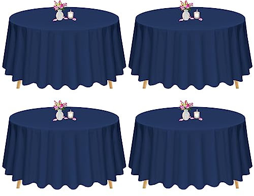 Lot de 4 Nappe Ronde 229 cm Nappe Ronde Bleu Marin Nappe Infroissable Lavable Nappe Bleu Marin Nappe en Tissu Polyester pour Table de Buffet de Restaurant de Fête de Mariage