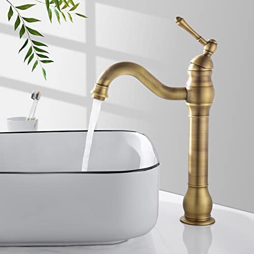 Namuoto Robinet Salle Bain Haut Peut Pivoter à 360 °Mitigeur de Lavabo, Robinet de Lavabo Rétro pour Salle de Bain, Laiton Antique