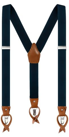 Anshili Herren Hosenträger mit 3 Clips 6 Knopfloch Y-Form - 3.5 cm Breit (Schwarz)
