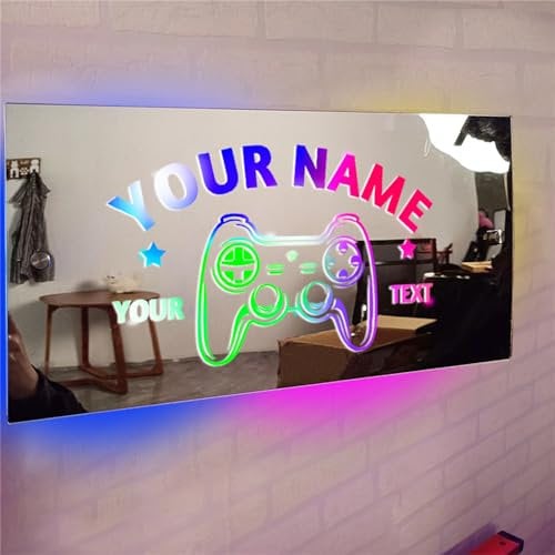 Personalised Name Game Mirror LED Light Sign Custom LED Game Controller Neon Sign Game Neon Sign for Teen Boy Room Wall Decor Game Gifts for Men Boys Kids,Game Room Mirror Light-4