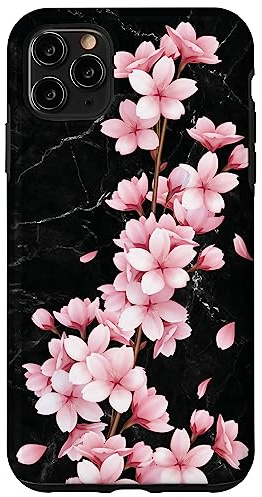 Japanische rosa Kirschblüte Sakura Blume Black Blackground Hülle für iPhone 11 Pro Max