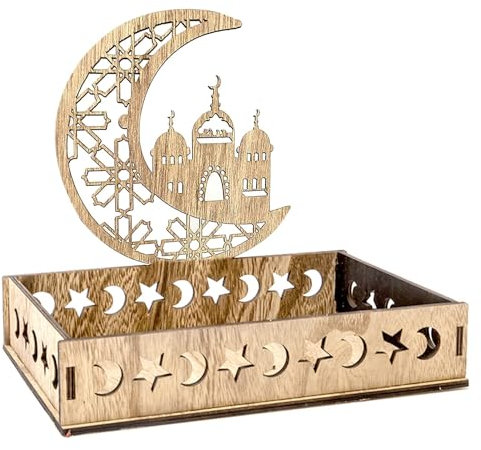 Eid Mubarak Tischdeko Teller,Dessert-Tablett Holz Teller Mond Und Stern Muster,Moon Star Servierteller für Ramadan,Eid Mubarak Dekoration,Ramadan Essen Dessert Tablett (Schloss)