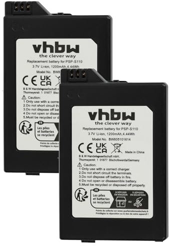 vhbw 2X Batería Compatible con Sony Playstation Portable Brite PSP-3002, PSP-3004, PSP-3000, PSP-3001 Consola (1200mAh, 3,7V, Li-Ion)