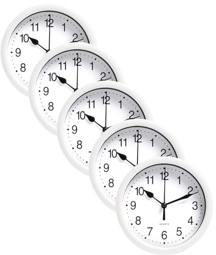 OHS Small Wall Clocks Battery Operated Set of 5, Wall Clock Round Modern 6 Inch Wall Clock for Home Office Bedroom Large Numbers Easy To Read, White