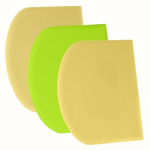 SURDOCA Dough Scraper Bench Scraper - 3P 7.1x4.9 Plastic Flexible Bowl Scraper, Sharp Edge & Angles Cake Scraper. Non-Slip Bakeware Decorating Tools Sculpting & Modeling Tools - Yellow+Green+Yellow