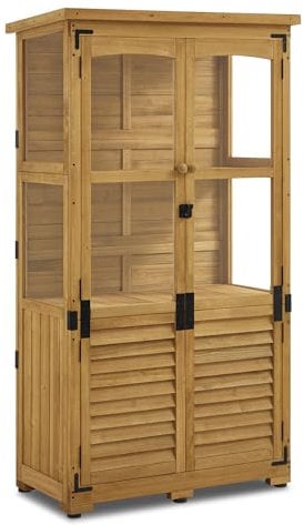 M MCombo Gartenschrank Holz 0120, Gerätehaus Wetterfest Klein, Outdoor Gartenhaus Geräteschuppen für Außenbereich Terrasse Balkon, 87×46×160 cm, (Natur)
