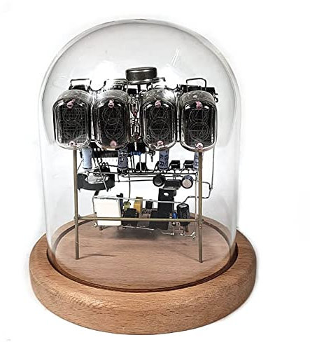 DIY-Leuchtröhrenuhr, IN-12 Nixie-Röhren, DIY-Bausatz für Klassische Retro-Digitaluhr, Steampunk-Stil, handgefertigt, rundes Glas und Holz, super visuelle Effekte, Tischuhr als Geschenk für Freunde