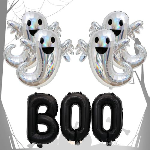 FUIPVGI 5 Stück Boo-Geister-Luftballons Halloween Party Deko Luftballons geister deko Luftballons BOO Set Halloween Folienballon Gespenst Geister Halloween Party Dekoration Zubehör (Schwarz, Weiß)