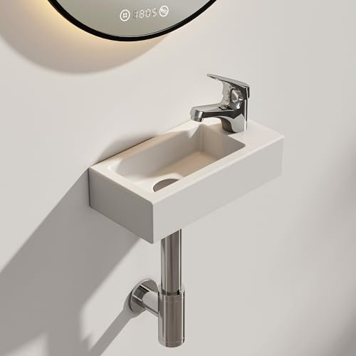 EMKE Mini Lavamano Sospeso da Parete 370 x 178 x 95 mm, Bianco Lucido