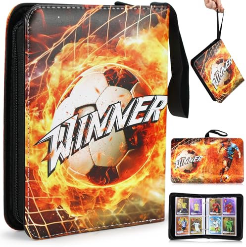 Sammelalbum Fußball karten, Sammelkarten Album Fussball, 50 Seiten 400 Karten Sammelmappe Fussballkarten, PU Tragbar Wasserdicht fußball Karten Heft