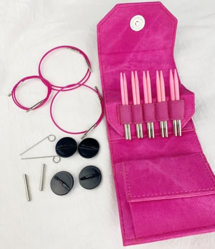 Lykke Mini-Rundstricknadel-Set, austauschbar, 8,9 cm, Birkenholz, Nadelspitzen mit Strickzubehör, glatt und leicht, für Anfänger, kleine Projekte (Blush (3,25–4,5 mm), 5 Paar