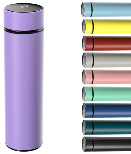 Homealexa 500ml Coffee Cups Travel Mugs, Water Bottle Vacuum Insulating Cup 304 Stainless Steel, Touch Screen Temperature Gauge, Smart Mug for Heat and Cold (Purple)