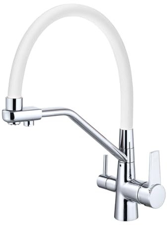 Grifo de Cocina Extraible Grifo Osmosis 3 vias Grifo Flexible Fregadero Giratorios 360°,Cromo + Blanco