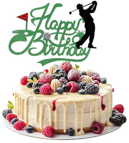 Golf Happy Birthday Cake Topper, Glitter Golf Cake Topper for Golf Ball Player Golf Cake Decorations Happy Birthday Sign Golf Cake Toppers, Golf Themed Party Decorations for Man Boy Girl