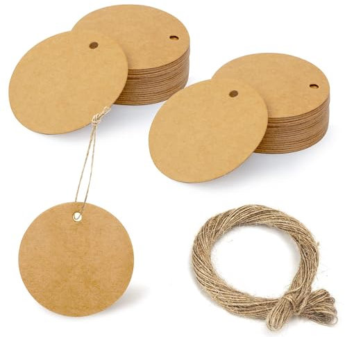 6CM Runden Geschenkanhänger, 195 Stück Kärtchen zum Beschriften,Handmade Label Kraftpapier Anhänger für Handmadeprodukte,Braun Geschenk Etiketten,Papieranhänger mit Schnur für Geschenke,Handgefertigte