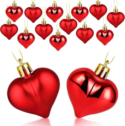 Valentinstag HerzOrnamente, 12pcs Rote Herz Kugeln, HerzDeko Valentinstag, HerzKugeln Klein, Ornamente Herz, Romantische Deko fürValentinstag, Hochzeiten und Hochzeitstage(2 Stile)