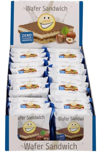 EASIS Knusprige Waffel Sandwich Ohne Zuckerzusatz | Waffelschnitte mit Milchschokolade, Vanille- & Haselnusscreme | Kalorienarme Süßigkeiten | Waffel Kekse mit Hohem Ballaststoffgehalt | 8x3x25g