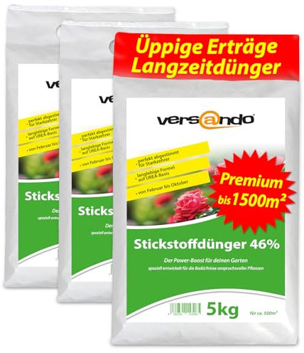 versando 15kg de abono nitrogenado hasta 1500m² - 46% de UREA para césped, hortalizas y flores, crecimiento exuberante y efecto a largo plazo