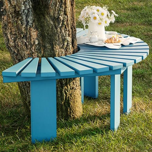 Halbrunde Blaue Baumbank aus Holz für Park/Hof/Veranda/Rasen. Allwettermöbel für den Außenbereich. Umlaufende halbrunde Gartenbänke zum Sitzen und Dekorieren