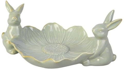 mica Living Hasen mit Dekoschale Blume grau - ca. 23,5 x 16,2 x 9,5 cm