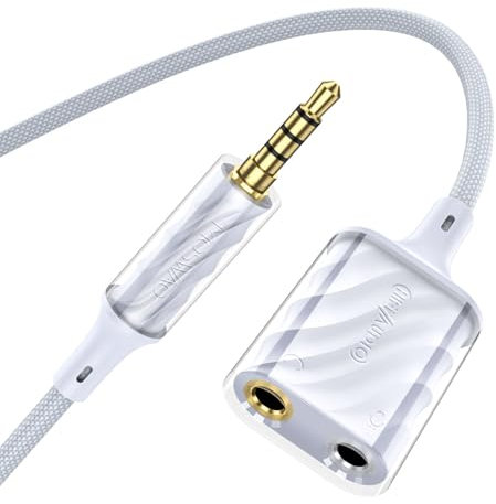 MOSWAG Adaptateur Splitter Y Micro Casque, Adaptateur Jack Audio Stéréo 3,5mm, 3,5mm Mâle à Double 3.5mm Femelle Prise Casque et Microphone pour PS4,PC,Téléphone.Tablette (Support du Microphone TRS)