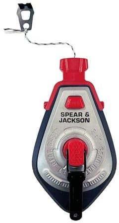 Spear & Jackson CHALKLINE Filo a Piombo in Alluminio 30m/100ft con Riavvolgimento Rapido, Filo con Polvere di Gesso, Marcatori per Muratori, Edilizia, Uso Esterno, Durevole e Facile da Ricaricare