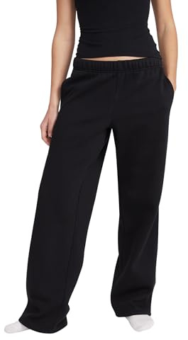 Style & Republic Pantaloni da jogging da donna in cotone | gamba larga, elastico in vita con coulisse, pile ultra morbido, per yoga e tempo libero, pantaloni con tasche, Nero , M