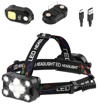 Victoper Linterna Frontal LED 11 Leds, Recargable USB-C, 8 Modos, Sensor de Movimiento, IPX4, 225° Ajustable, Correr, Camping, Pesca y Senderismo