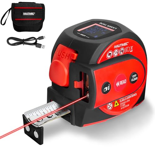 HAUTMEC 3-in-1 Laser Tape Measure, 60m Digital Tape Measuree & 5m Tape Measure with Fractions, Laser Measure with Level, Rechargeable Electronic Tape Measure for Builder carpenter