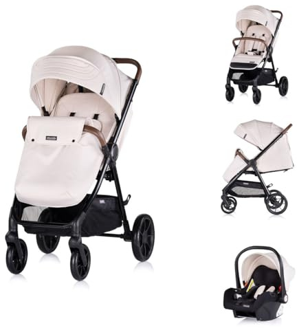Chipolino Kombikinderwagen Ultera 3 in 1 Babyschale Fußabdeckung klappbar Korb beige