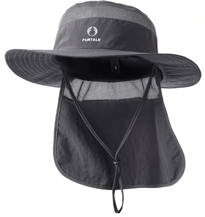 FURTALK Sun Hats for Men Women Fishing Hat with Neck Flap UPF 80+ Breathable Wide Brim Hiking Safari Summer Bucket Hats Dark Grey